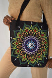 Black Flower Mandala Beach Bag Tote