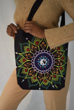 Black Flower Mandala Beach Bag Tote