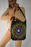 Black Flower Mandala Beach Bag Tote