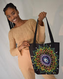 Black Flower Mandala Beach Bag Tote
