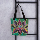 Lotus Flower Beach Bag Tote hanging on ladder