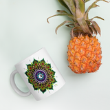 Flower Mandala Coffee Mug with pineapple for scale