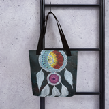 Galaxy Dream Catcher Beach Bag Tote hanging on ladder