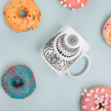 Crescent Moon Mandala Mug, donuts for scale