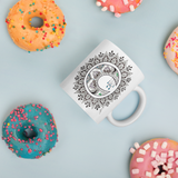 Zentangle Moon Mandala Mug with donuts for scale