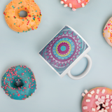 Mandala Art Mug with donuts for scale