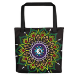 Black Flower Mandala Beach Bag Tote