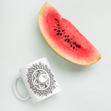 Zentangle Moon Mandala Mug with watermelon for scale