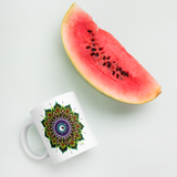 Flower Mandala Coffee Mug with watermelon for scale