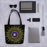 Black Flower Mandala Beach Bag Tote showing possible contents